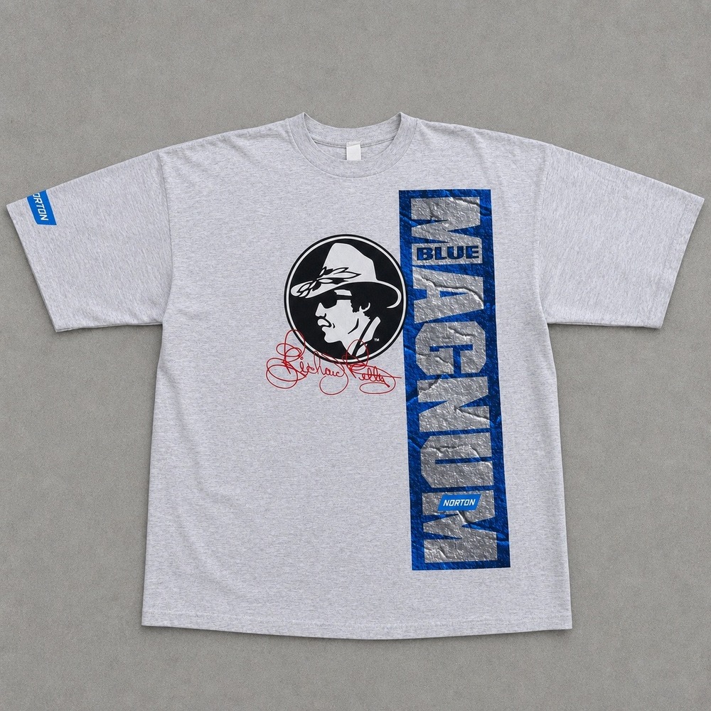 Vintage Richard Petty Blue Magnum Norton Racing T-Shirt Gray XL NASCAR 90s Cigs